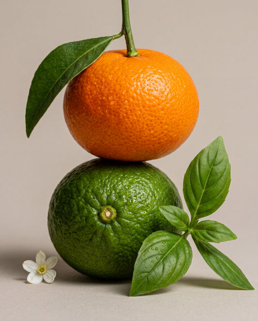 Luxury bar soap UAE – Delune Dubai Basil Lime & Mandarin scent notes: a mandarin balanced on a lime with sweet basil