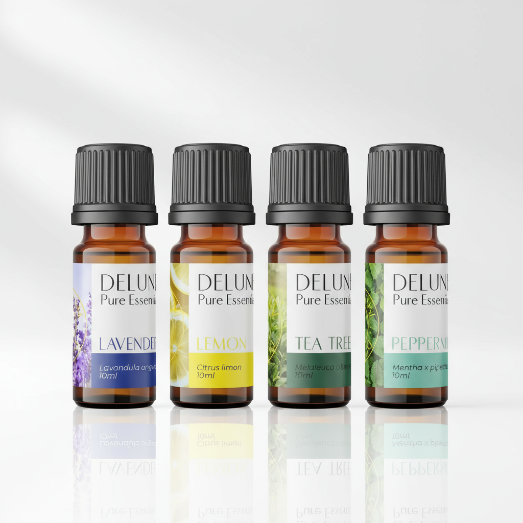 Essential oil set UAE – Delune Dubai Essential Starters 4 Pack: lavender, lemon, tea tree, peppermint