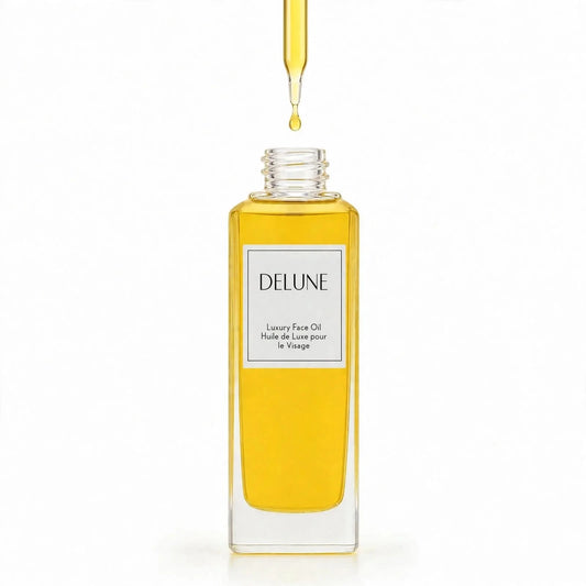 Jasmine face oil UAE – Delune Dubai Jasmine & Neroli Face Oil with a falling oil drop