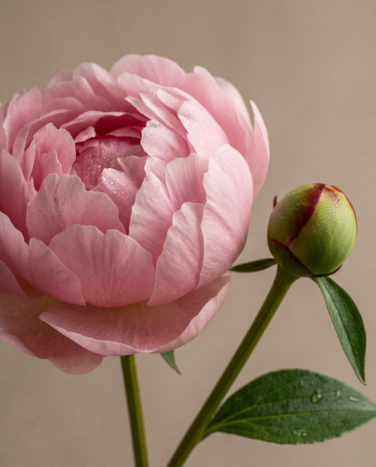 Perfume UAE – Delune Dubai Blush Peony & Suede scent notes: a blush pink peony in bloom with a peony bud