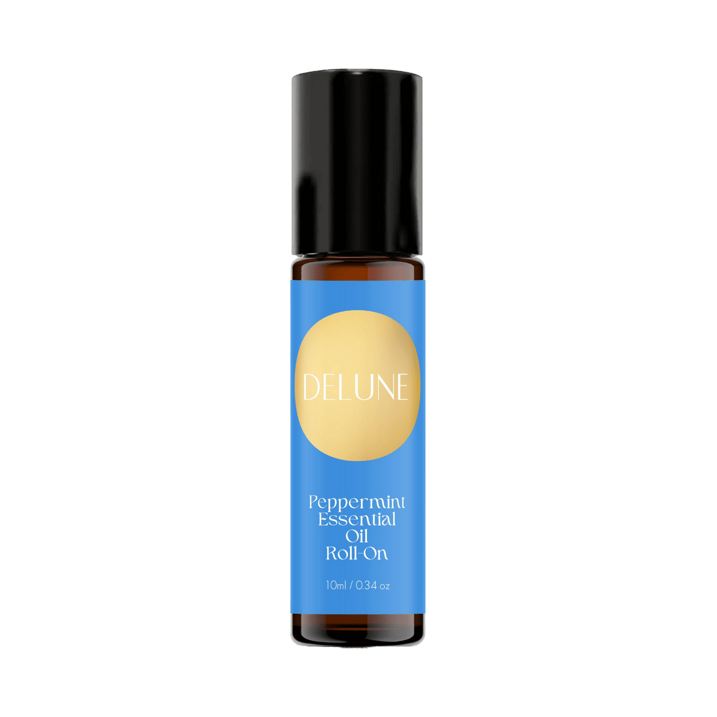 Peppermint Essential Oil Roll-On, 10ml bottle, invigorating brain fog relief, cool and sweet aroma, diluted in coconut oil.