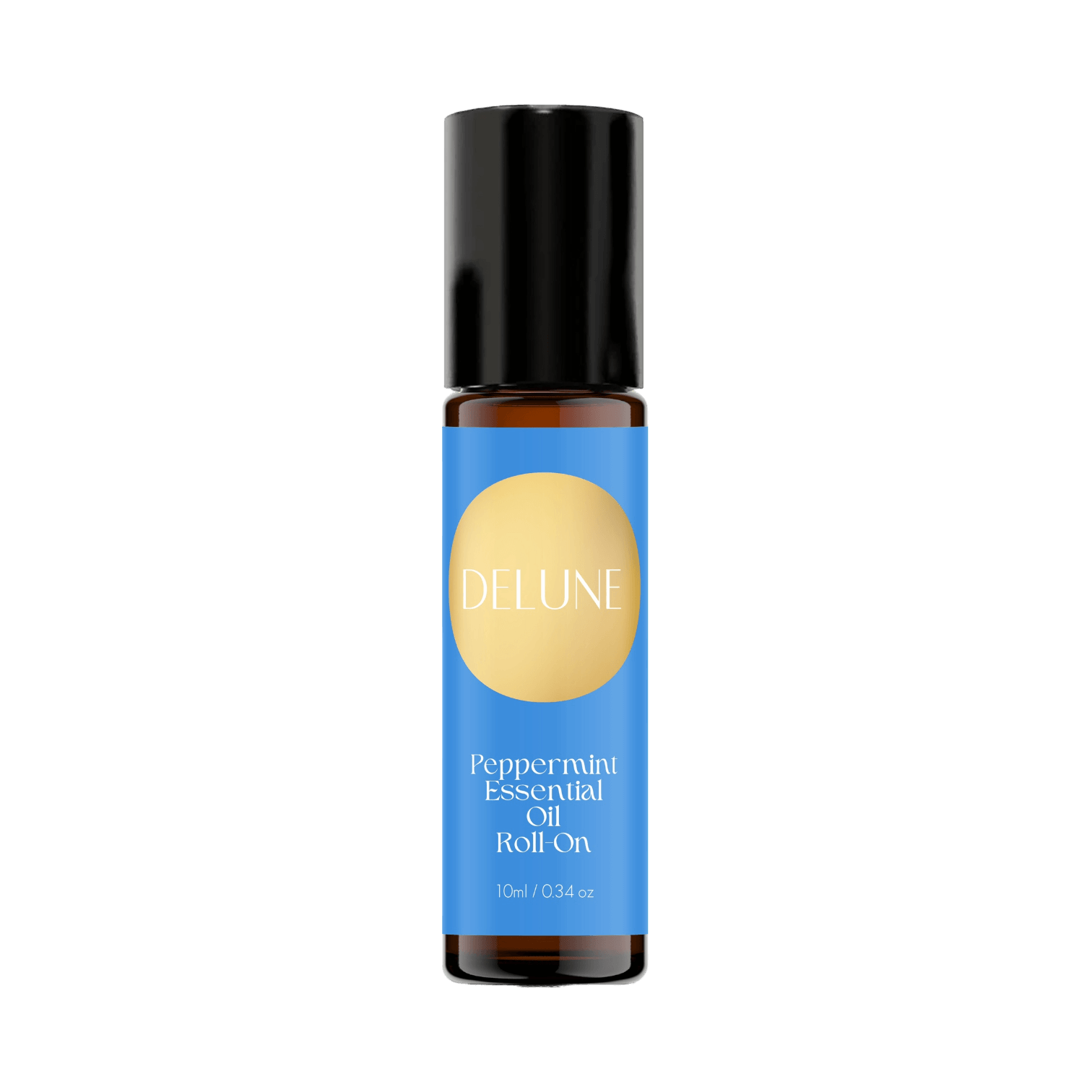 Peppermint Essential Oil Roll-On, 10ml bottle, invigorating brain fog relief, cool and sweet aroma, diluted in coconut oil.