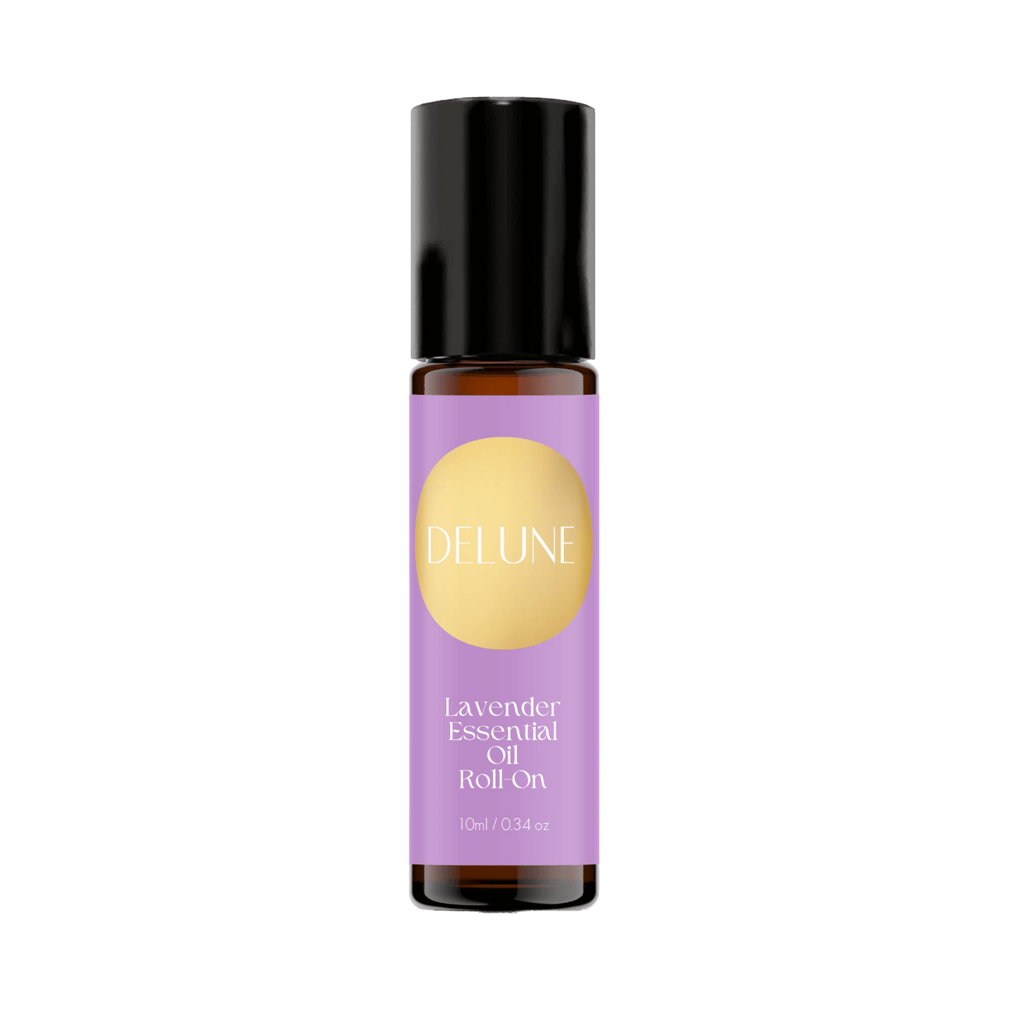 Lavender Essential Oil Roll-On bottle with calming floral fragrance for stress relief, diluted in coconut oil, 10ml.
