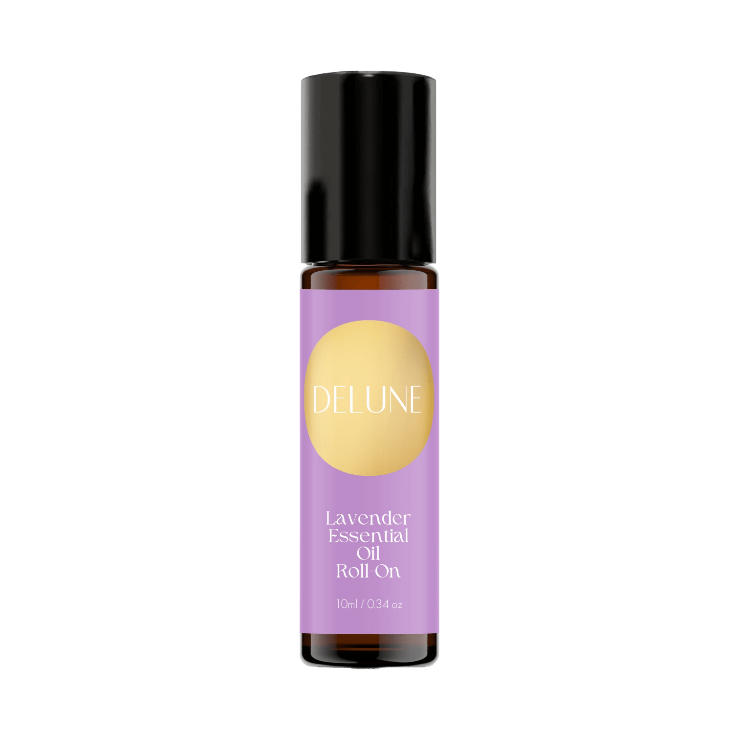 Lavender Essential Oil Roll-On bottle with calming floral fragrance for stress relief, diluted in coconut oil, 10ml.