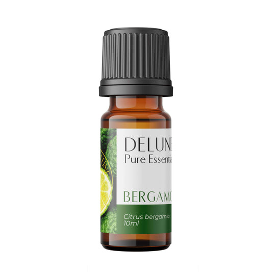 Bergamot Pure Essential Oil Bottle 10ml with Citrus Aroma for Uplifting Mood and Relaxation, by Delune.