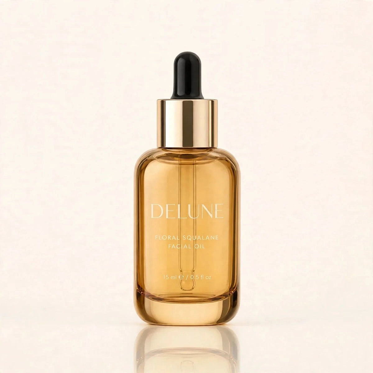 Face oil UAE – Delune Dubai Floral Squalane Facial Oil 15ml in golden glass dropper bottle