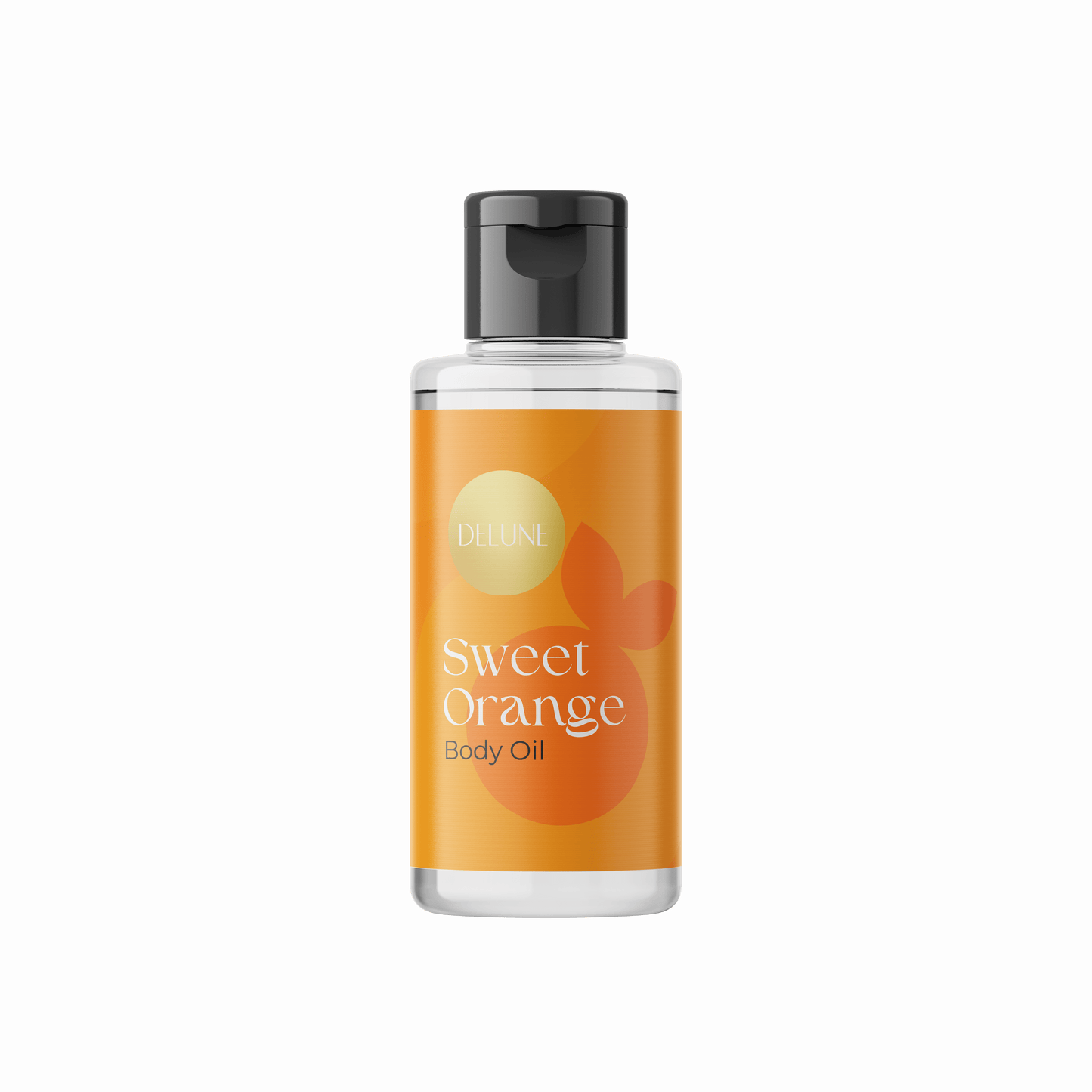 Delune Sweet Orange Body Oil bottle, uplifting and energizing skincare infused with cheerful orange essence.