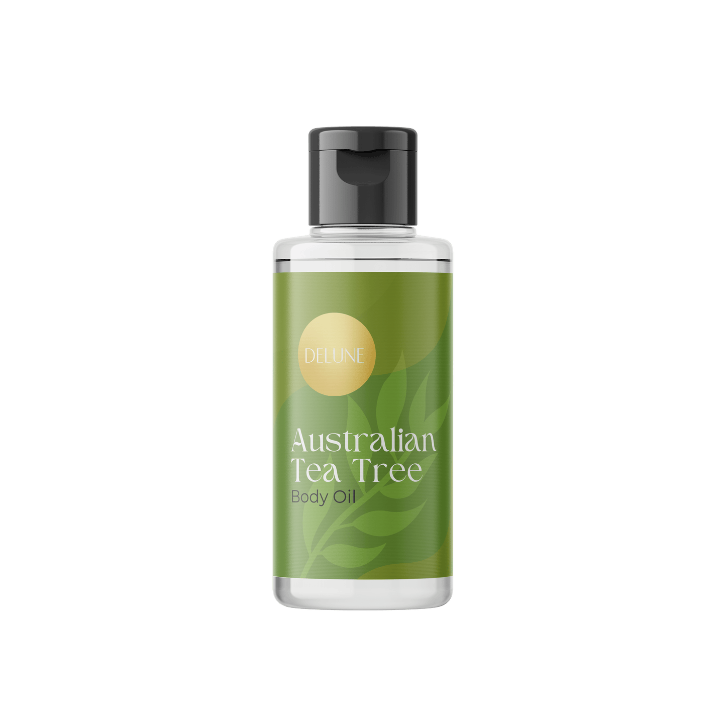 Delune Tea Tree Body Oil bottle with antiseptic properties for skin cleansing and protection