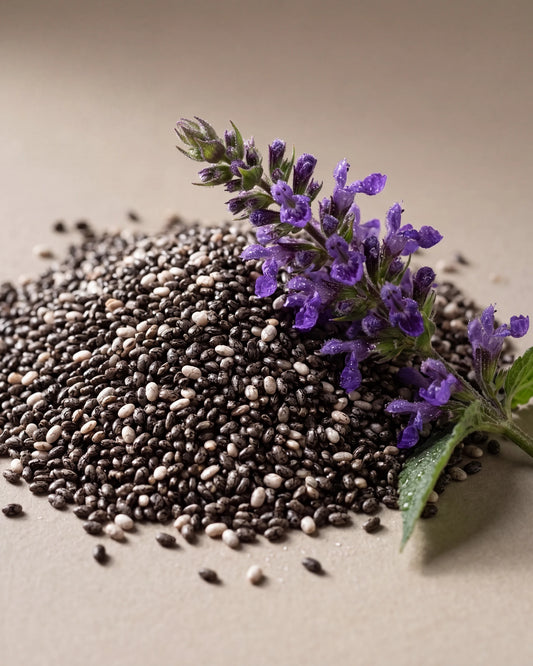 Chia Seed Oil UAE – Delune Dubai Virgin Chia Seed Oil botanical still life