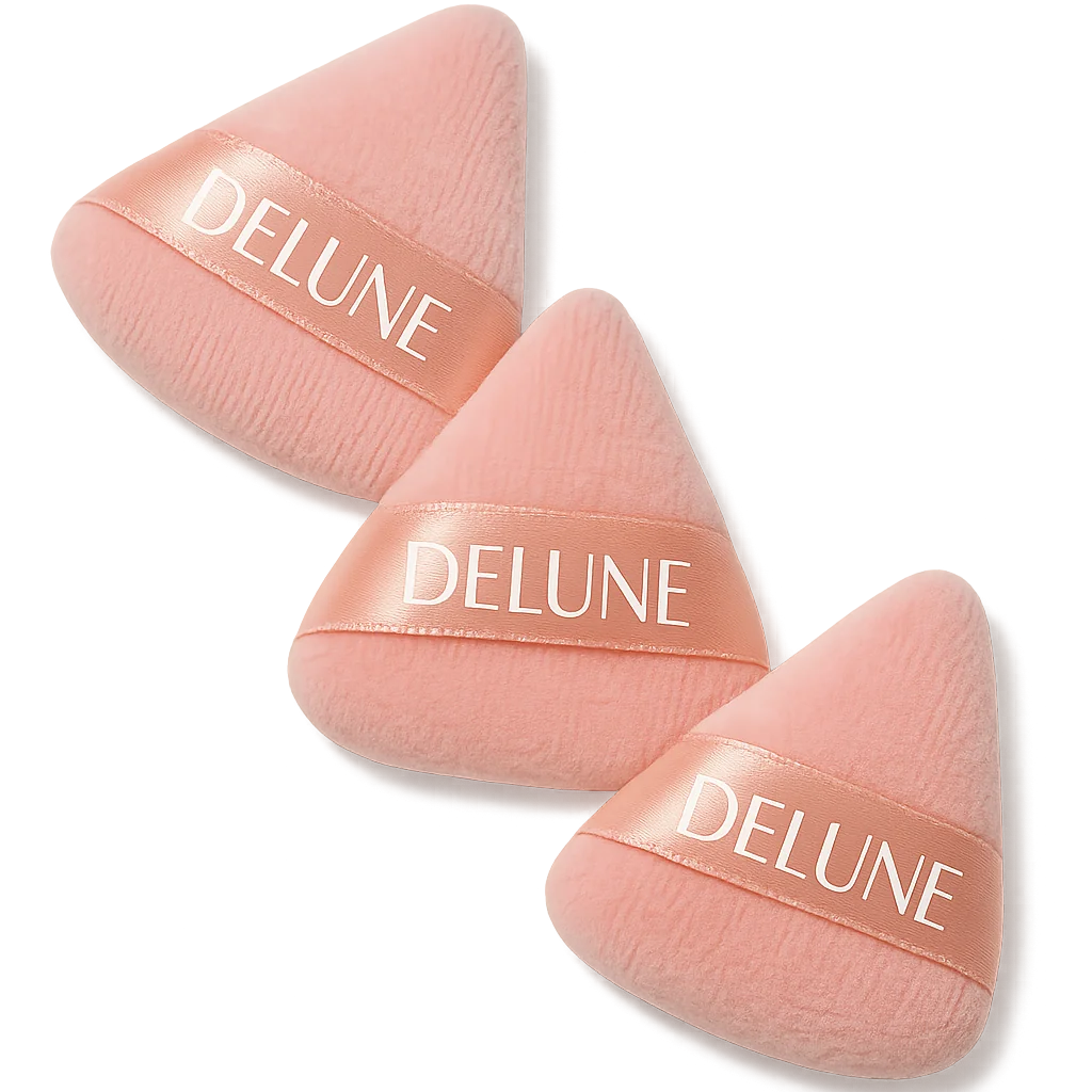 Set of 3 soft-touch velvet tear-shaped powder puffs for smooth, precise makeup application with pressed powder.
