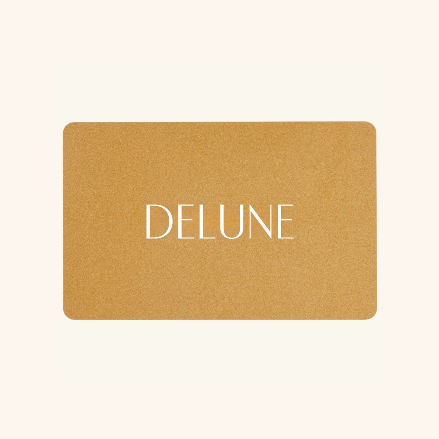 Delune Instant Digital Gift Card in gold, perfect for flexible gifting on special occasions or last-minute surprises.