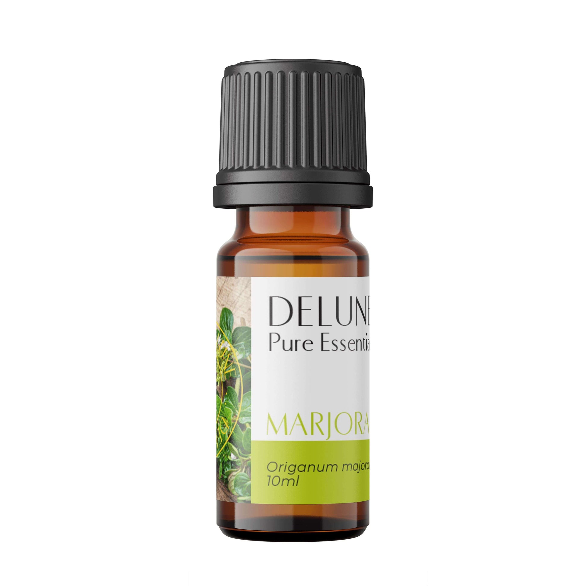 Marjoram Pure Essential Oil bottle with a warm, calming aroma for soothing muscles and promoting restful sleep, 10ml.