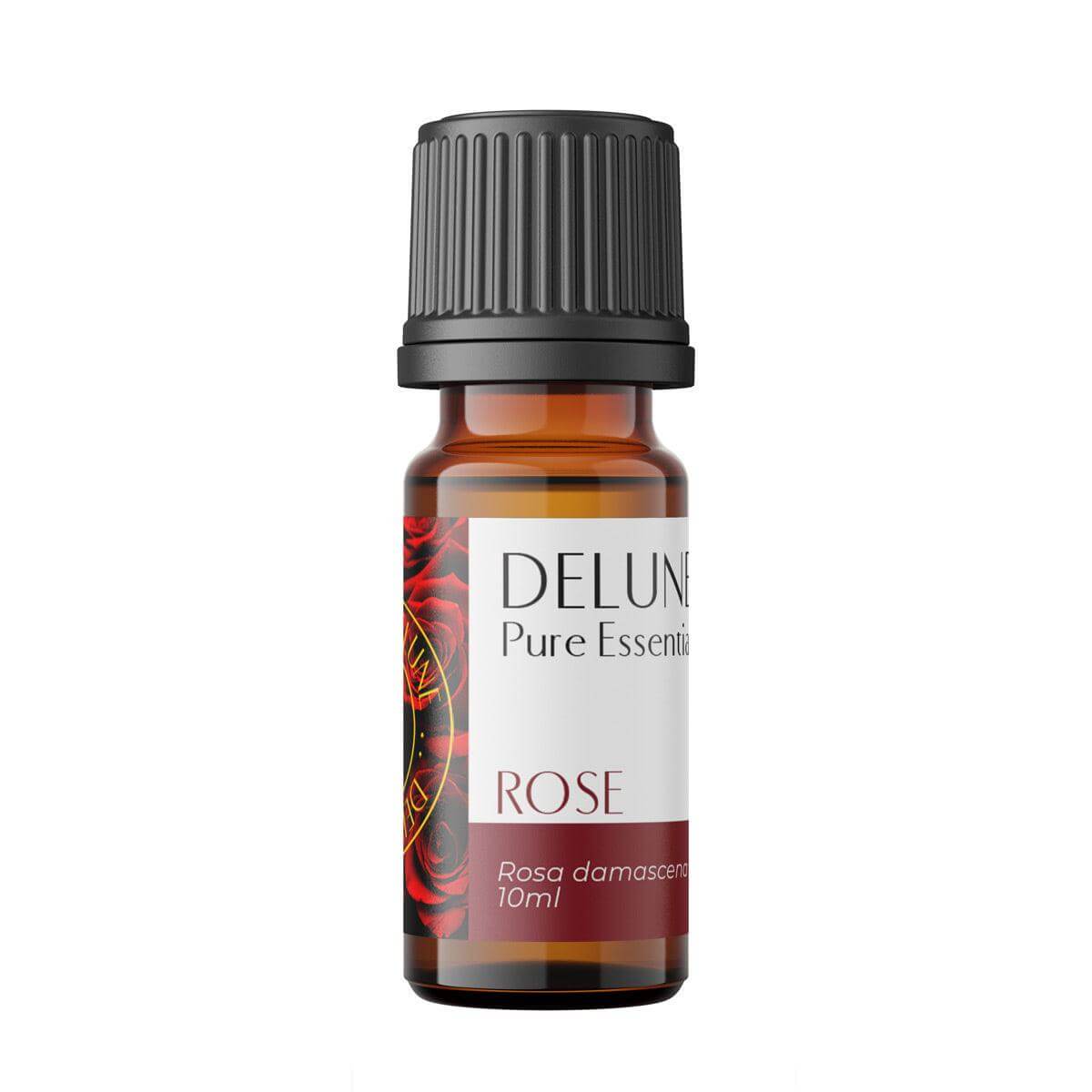 Bottle of Rose Pure Essential Oil 10ml, featuring luxurious floral fragrance for skin care and aromatherapy.
