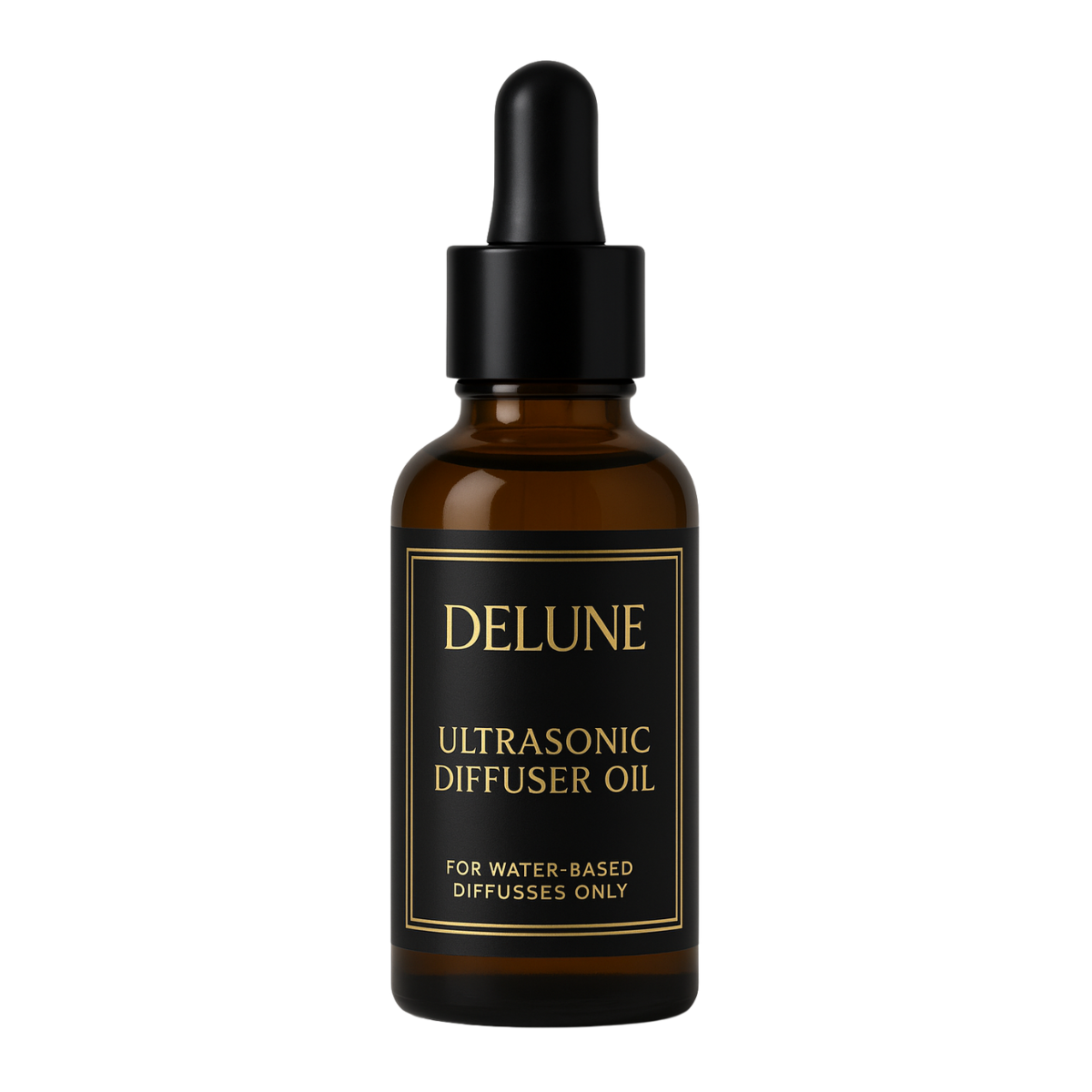 Delune Ultrasonic Diffuser Oil in a glass bottle with precision pipette for water-based diffusers, enhancing space with fine mist aroma.