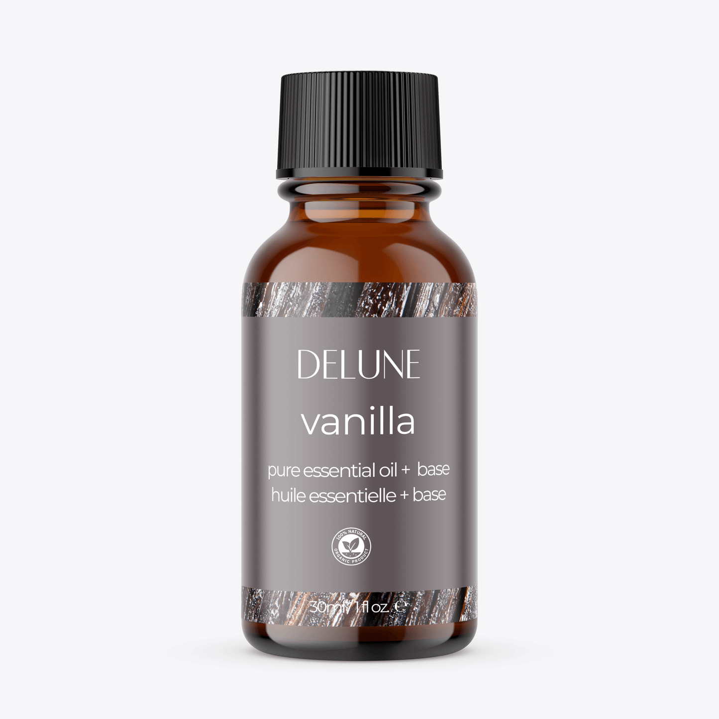 Vanilla Essential Oil + Base Bottle with soothing, aromatic vanilla bean fragrance for relaxation and well-being.