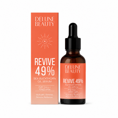Sea buckthorn oil serum UAE – Delune Dubai Revive 49% Sea Buckthorn Oil Serum with its orange box