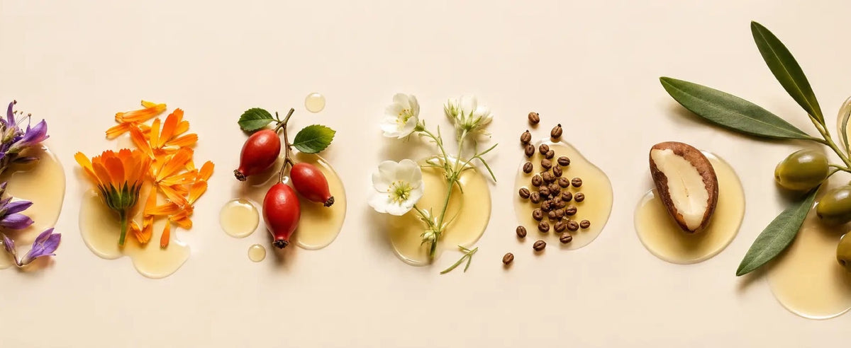Bakuchiol, calendula, rosehip, meadowfoam, abyssinian, Brazil nut and olive squalane