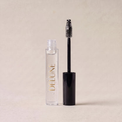Delune Dubai Clear Brow Sculpt Gel, open with spoolie wand