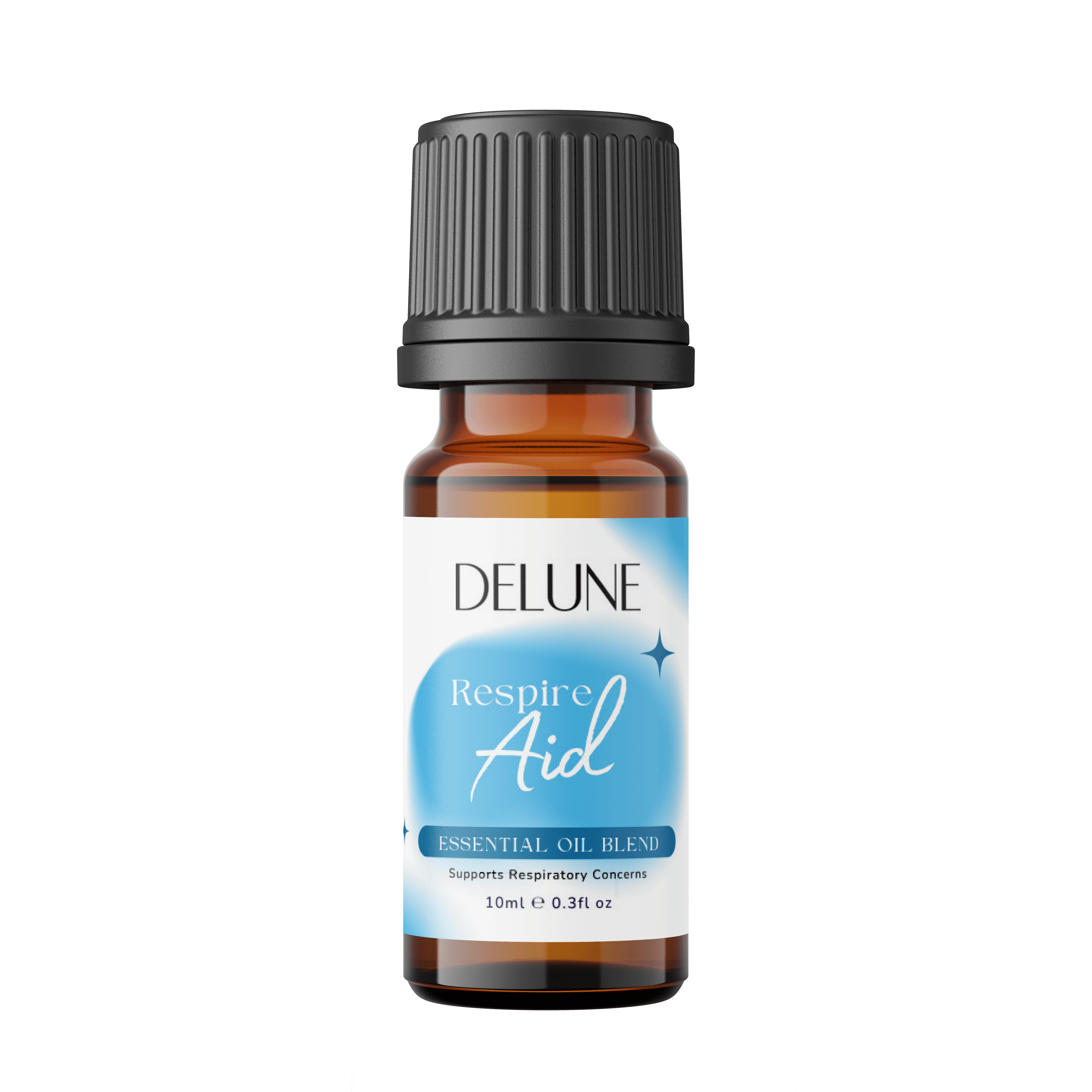 Delune Respire Aid Essential Oil Blend for respiratory support in 10ml bottle.