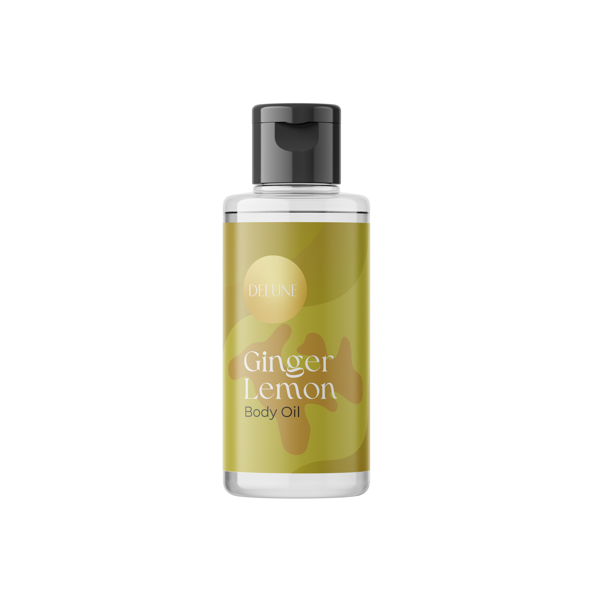 Delune Ginger Lemon Body Oil bottle with energizing lemon and spicy ginger fragrance for invigorating skin care.