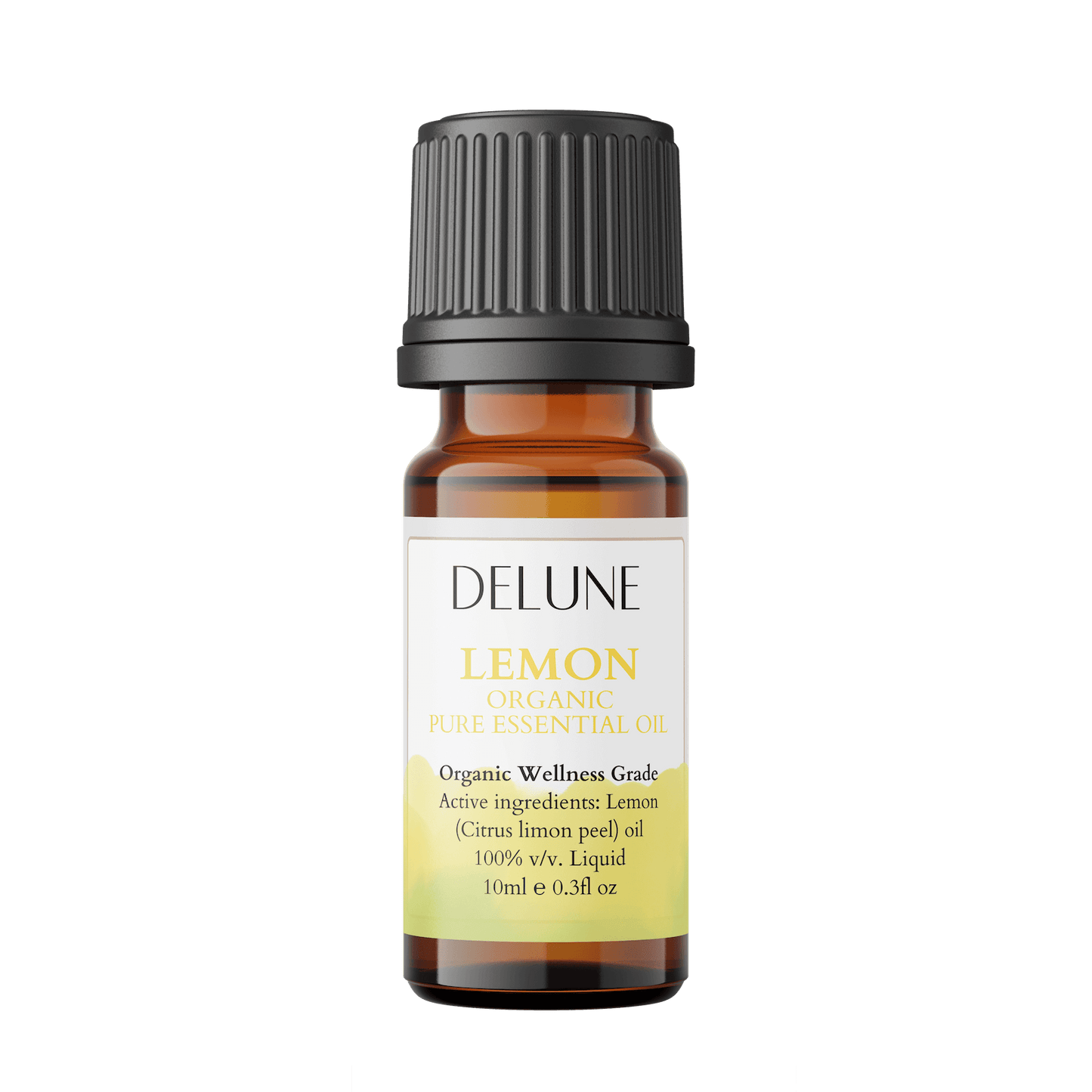 Lemon Organic Wellness Grade Essential Oil, invigorating citrus aroma bottle, 100% Citrus limon, 10ml for energy boost and clarity.