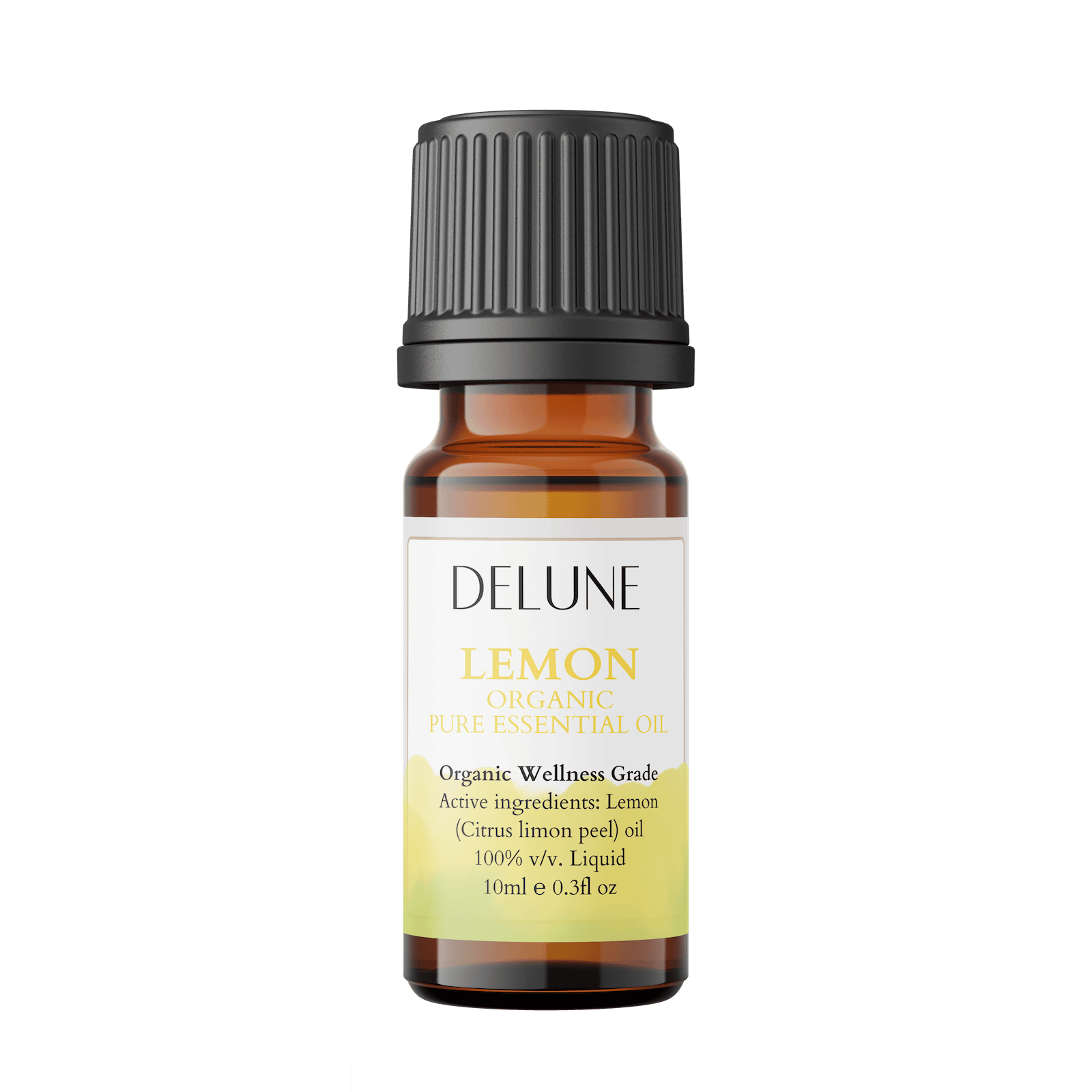 Lemon Organic Wellness Grade Essential Oil, invigorating citrus aroma bottle, 100% Citrus limon, 10ml for energy boost and clarity.